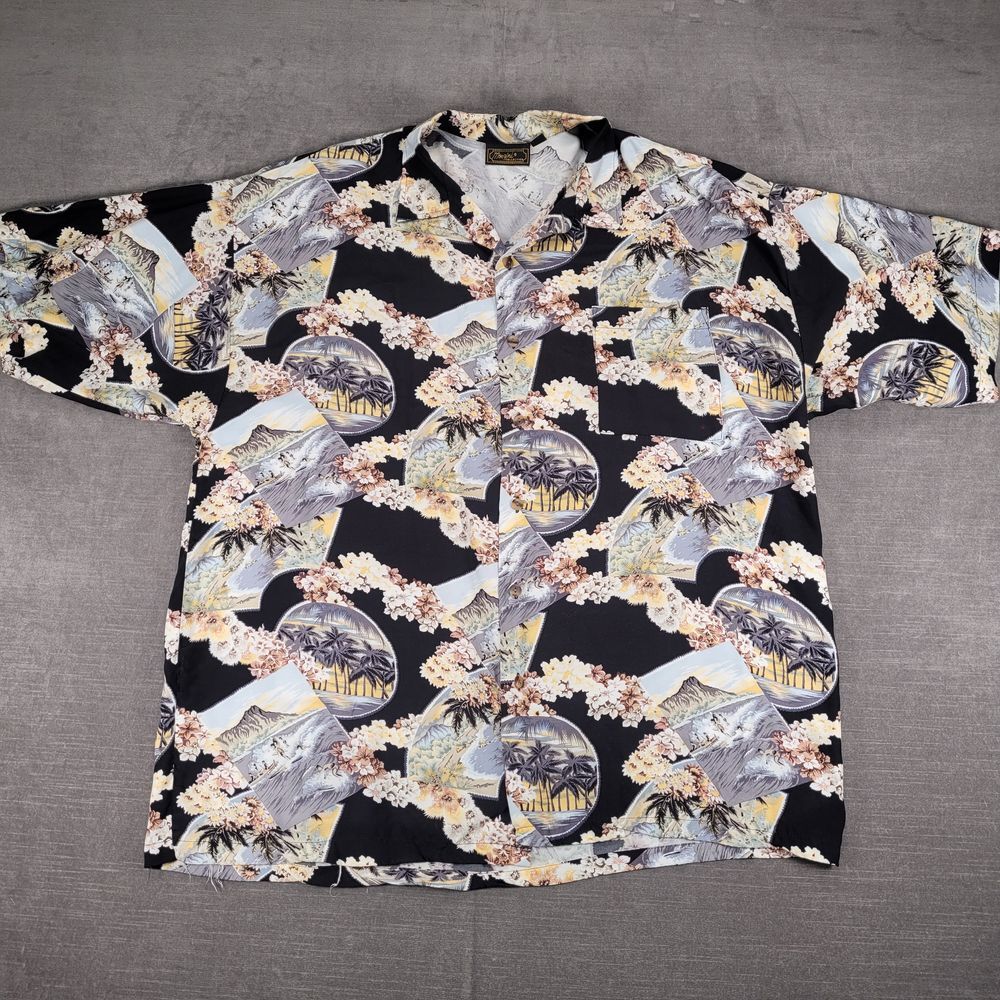 Manzini Collection Hawaiian Tropical Palm Trees Graphic Print Button Up Shirt XL